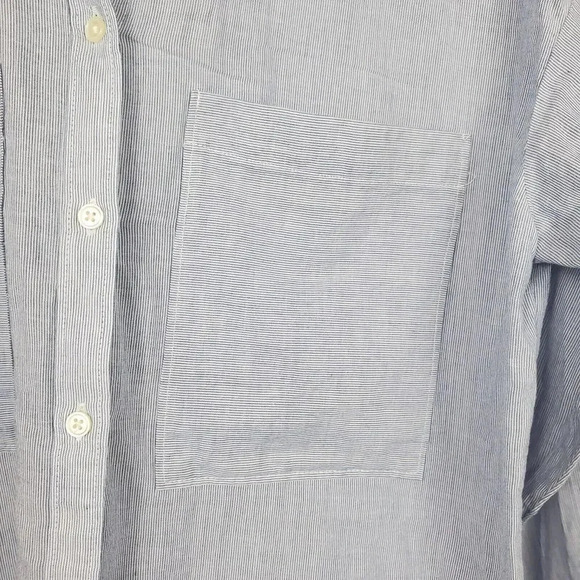 ANN TAYLOR LOFT Blue White‎ Pinstripe Button Up Contrasting Long Sleeved Shirt - Picture 2 of 11